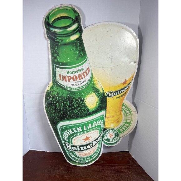 Vintage Heineken Beer Bottle Metal Sign 30 Inches - Picture 1 of 5